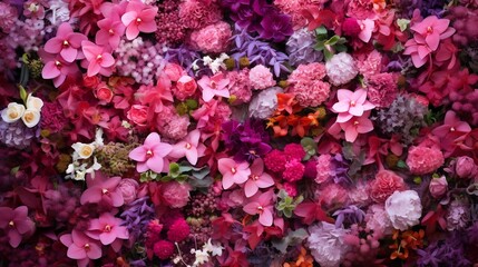 Sticker - Lush Vertical Garden Wall Adorned with Stunning Floral Blooms in Shades of Pink Red and Purple Bringing Nature Indoors