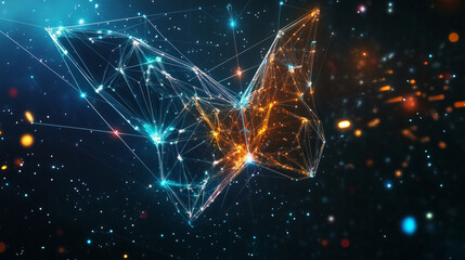 Poster - Butterfly composed of polygon. Low poly vector illustration of a starry sky or Comos. The digital flyer consists of lines, dots and shapes. Wireframe technology light connection structure.