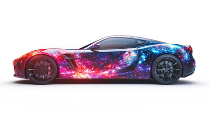 Poster - abstract image of a sport car in the form of a starry sky or space, consisting of points, lines, and