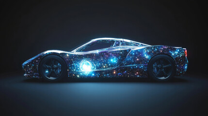 Poster - abstract image of a sport car in the form of a starry sky or space, consisting of points, lines, and