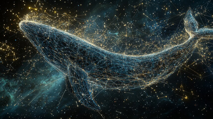 Poster - blue whale composed of polygon. marine animal digital concept. low poly vector illustration of a sta
