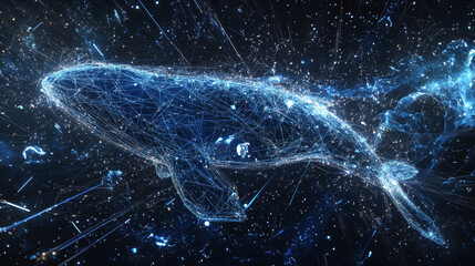 Poster - blue whale composed of polygon. marine animal digital concept. low poly vector illustration of a sta