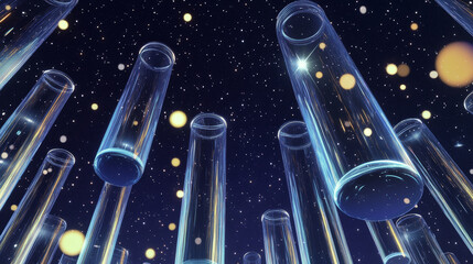Poster - test tubes isolated from low poly wireframe on dark background. science vector polygonal image in th