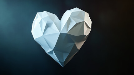 Wall Mural - Vector isolated heart with pain center. Low poly wireframe and points. Polygonal 3D white human organ on dark background. Medicine concept with geometry triangle. Abstract heart pain mash line origami