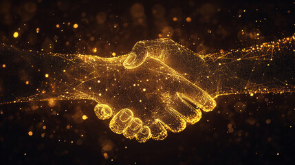 Poster - low poly illustration of the business handshake with a golden dust effect. sparkle stardust. glitter