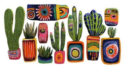 Poster - Vibrant cactus art display indoor studio illustration collection colorful environment creative angle