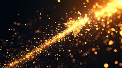 Poster - low poly illustration of the arrow up with a golden dust effect. sparkle stardust. glittering vector