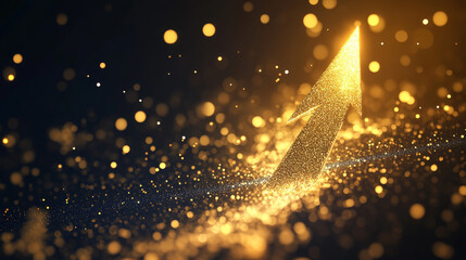 Poster - low poly illustration of the arrow up with a golden dust effect. sparkle stardust. glittering vector