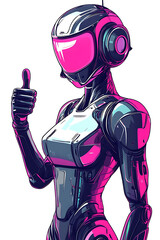 Poster - A futuristic robot character giving a thumbs up, showcasing a sleek design with vibrant colors.