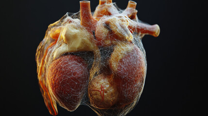 Poster - The cardiovascular system. Vector isolated heart with pain center. Low poly wireframe. Polygonal 3D human body and organ on dark background. Medicine concept with geometry triangle.