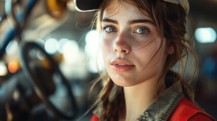 Leinwandbilder - Female auto mechanic in garage.
