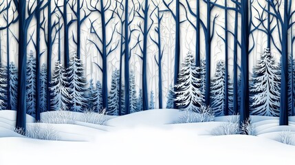 Wall Mural - a cut paper art style winter forest with lots of snow