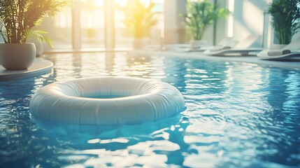 Wall Mural - floating pool raft in a luxurious swimming pool with sunlit water