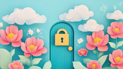 Poster - Abstract technology hexagon digital cyber security privacy information network concept padlock protection digital network internet link on hi tech blue future background