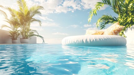 Wall Mural - pool raft resting on tranquil water in a bright, sunny swimming pool