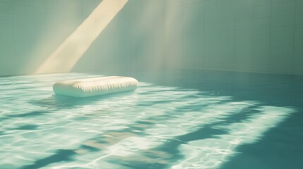 Wall Mural - clear swimming pool with a pool raft gently floating in the bright sunlight
