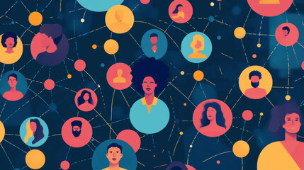Poster - Abstract Network connection, digital hi-tech digital internet communication, technology on circle background and people icons on modern background.
