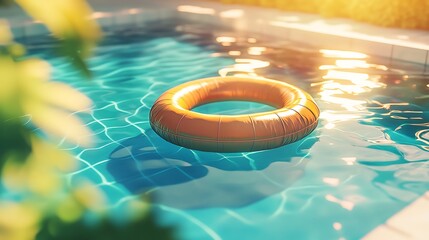 Wall Mural - floating pool raft in the center of a sunlit swimming pool