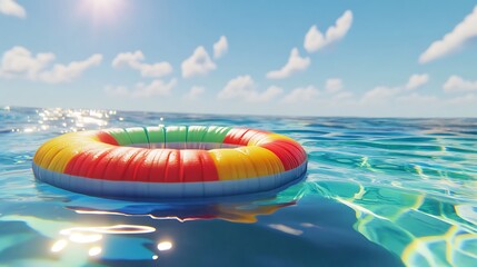 Wall Mural - bright sunny day with a colorful pool raft drifting in a clear swimming pool