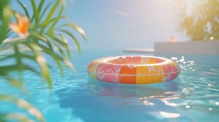 Wall Mural - bright sunny day with a colorful pool raft drifting in a clear swimming pool