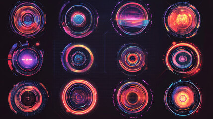 Poster - Set of Circle Abstract Digital Technology UI Futuristic HUD Virtual Interface Elements Sci- Fi Modern User For Graphic Motion, Theme Technology, Game Control,  Elements of Background Hi-tech or Design