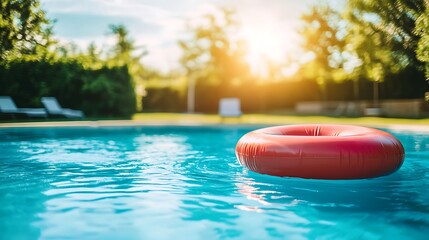 Wall Mural - tranquil swimming pool with a pool raft floating under the bright warm sun
