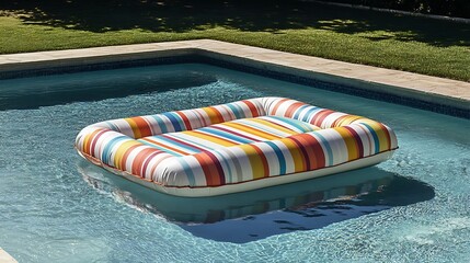 Wall Mural - bright and sunny day with a pool raft floating lazily in a refreshing swimming pool