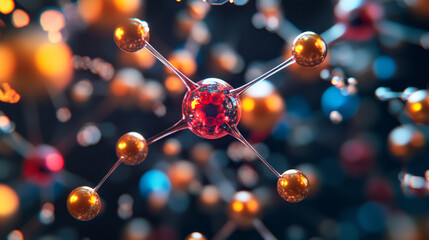 Poster - abstract molecules on the background atomic science on dark background.