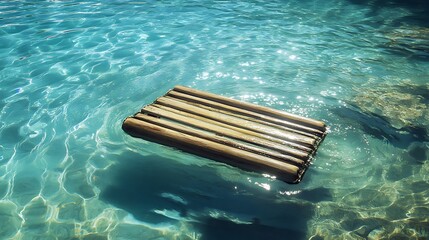 Wall Mural - pool raft peacefully resting on clear blue water in a sunny swimming pool