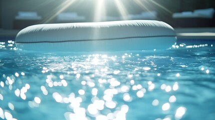 Wall Mural - floating pool raft in the center of a sparkling swimming pool under the sun