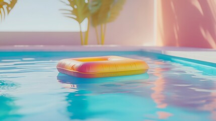 Wall Mural - peaceful swimming pool with a brightly colored pool raft floating in the sun