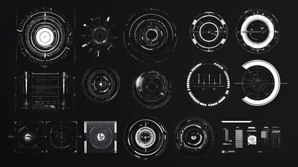 Poster - Set of Circle Abstract Digital Technology UI Futuristic HUD Virtual Interface Elements Sci- Fi Modern User For Graphic Motion, Theme Technology, Game Control,  Elements of Background Hi-tech or Design