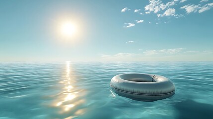 Wall Mural - bright sun and a pool raft floating on the shimmering surface of a tranquil swimming pool