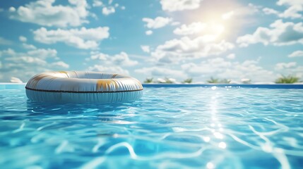 Wall Mural - bright swimming pool with a pool raft floating under clear skies and the sun shining down
