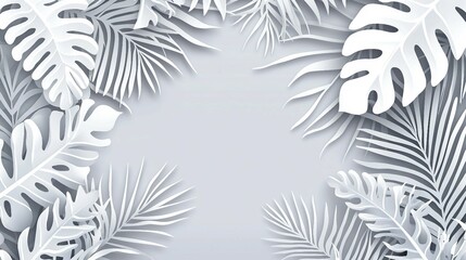 Wall Mural - Elegant White Tropical Leaves on Grey Background for Design Use