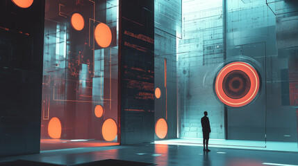 Poster - abstract technology modern circle communication on futuristic background.