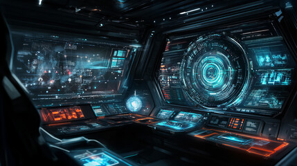Poster - abstract technology ui futuristic concept hud interface hologram elements of digital data chart, communication, computing and circle percent vitality innovation on hi tech future design background