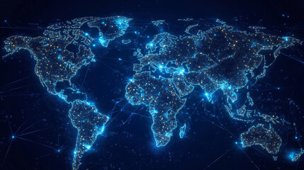 Poster - abstract global dot network circle digital connection and communication futuristic on blue background.