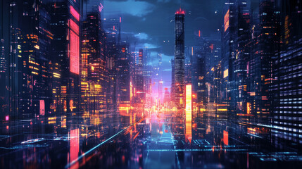 Fototapete - Abstract Internet of things Concept city 5G.IoT Internet of Things communication network Innovation Technology Concept Icon. Connect wireless devices and networking Innovation Technology.