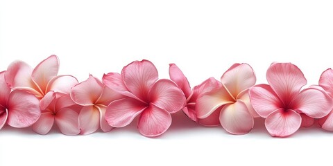 Poster - A collection of pink frangipani blossoms elegantly displayed against a white background, showcasing the beauty of pink frangipani in a stunning and serene arrangement.