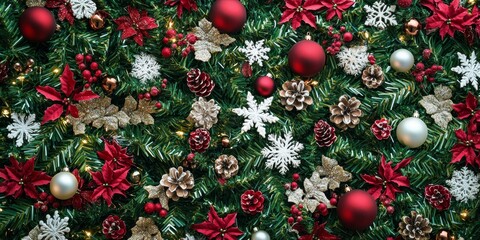 Aufkleber - Festive Christmas backdrop featuring decorations suitable for creating cards and invitations for the holiday season. Perfect for adding a cheerful touch to your greetings.