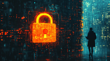 Poster - abstract technology cyber security privacy information network concept padlock protection digital ne