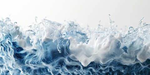 Poster - Close up of water in motion on a white background, showcasing the dynamic flow and beauty of water, emphasizing the intricate details of water in motion and its vibrant texture.