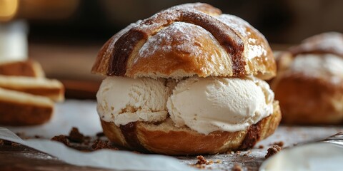 Poster - Delight in a hot cross bun ice cream sandwich, where the unique flavors of hot cross bun blend perfectly with creamy ice cream, creating a delicious hot cross bun ice cream treat.