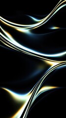 Poster - Dynamic metallic waves against deep black background abstract art modern design digital artistic perspective light and texture