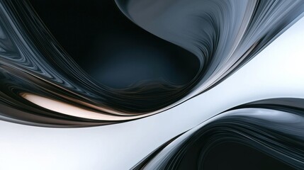 Poster - Merging polished black forms in infinite reflection abstract art installation digital environment surreal viewpoint