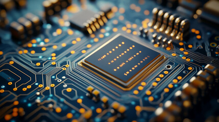 Poster - Abstract Human Digital Technology AI Artificial Intelligence on a blue background, modern, futuristic