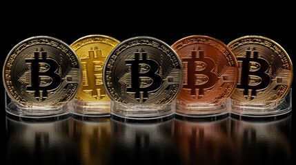 Poster - Abstract Bitcoin Digital Futuristic Modern Background Concept Digital Map Background Dot Blue Currency Cryptocurrency Defi Cashless Finance No Intermediaries