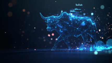 Poster - Abstract, stock market uptrend, concept, bullish divergent, polygon blue, stocks up, stocks go up, bull markets.