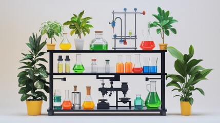 Poster - A laboratory featuring eco-friendly beakers, plants, and green chemistry tools, symbolizing sustainability in science, set against a pure white background